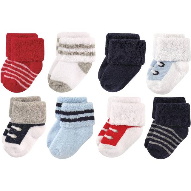 Luvable Friends baby boys Newborn and Terry Socks  Red Navy Sneakers