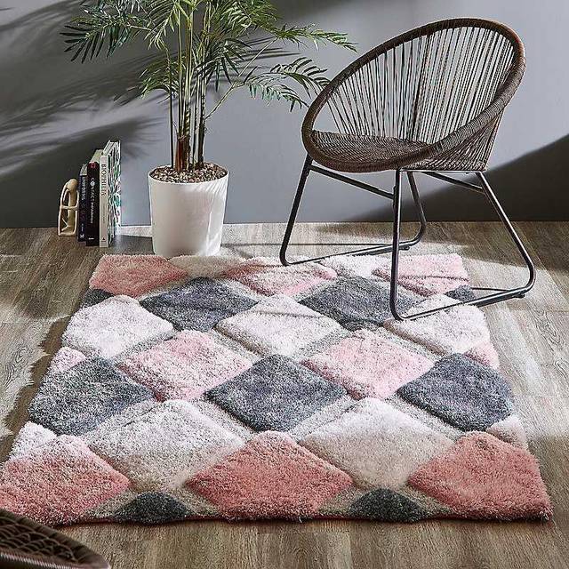 Origins - 3D GEO Shaggy Rug - Navy - 120 X 170