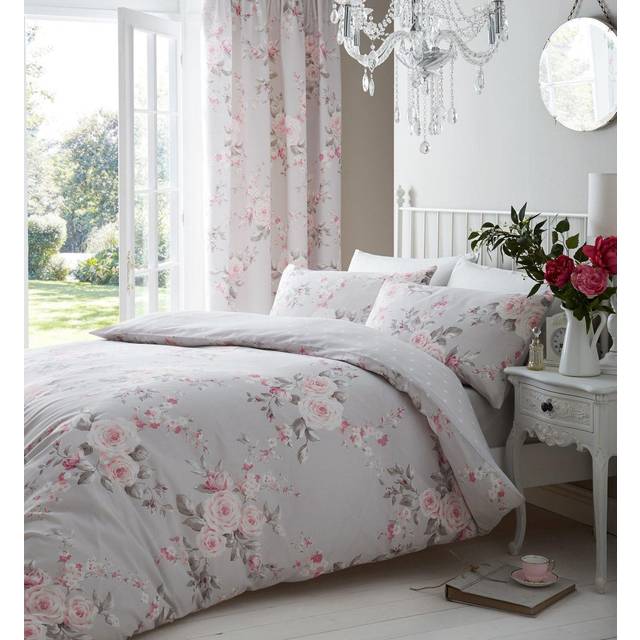 Canterbury Floral Reversible Double Duvet Cover Set with Pillowcases with Pillowcases - Grey (King Duvet Cover + 2 Standard Pillowcases)