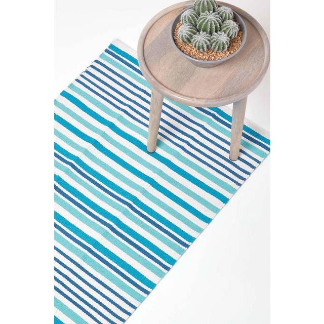 Modern Blue Scandinavian Style Striped Cotton Rug, 60 x 100 cm