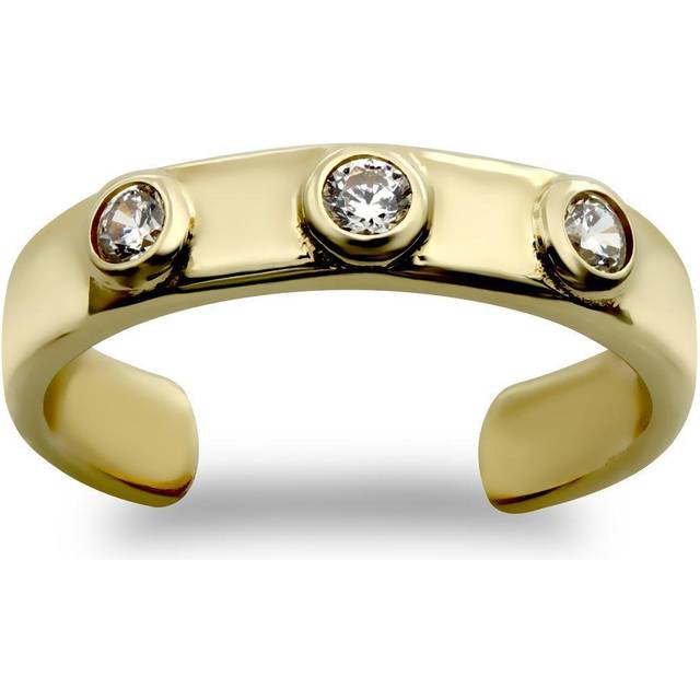 Jewelco London Ladies 9ct Yellow Gold White Round Brilliant Cubic Zirconia Trilogy Band Toe Ring - JTR009