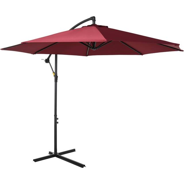 Outsunny 3m Outdoor Garden Umbrella, Cantilever Parasol, Patio Hanging Sun Shade with Crank Handle, Wine Red Aosom UK