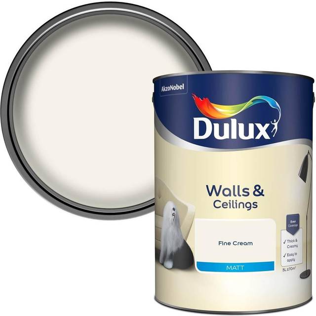 Dulux Walls and Ceilings Matt Paint, Fine Cream 5L, Matt Emulsion Paint for Interior spaces, Paints, Wall and Ceiling Paints