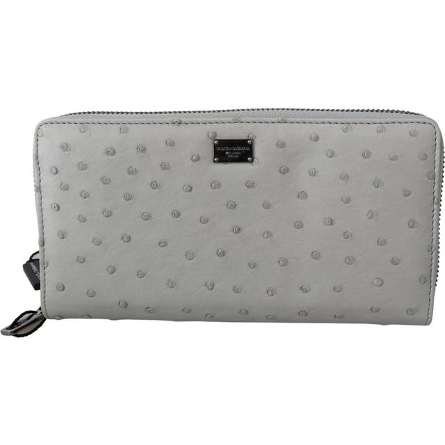 Dolce & Gabbana White Ostrich Leather Continental Mens Clutch Wallet - Gray (OS)