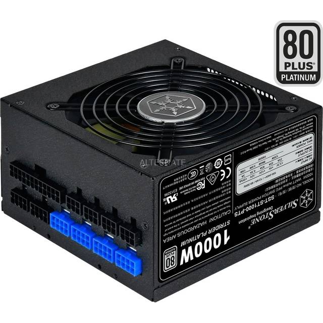 Silverstone Sst-ST1000-PTS – Strider Platinum-serien, 1000 W 80 Plus Platinum ATX viskande tyst PC strömförsörjning med 120 mm HYB-fläkt, 140 mm djup, 100% modulär