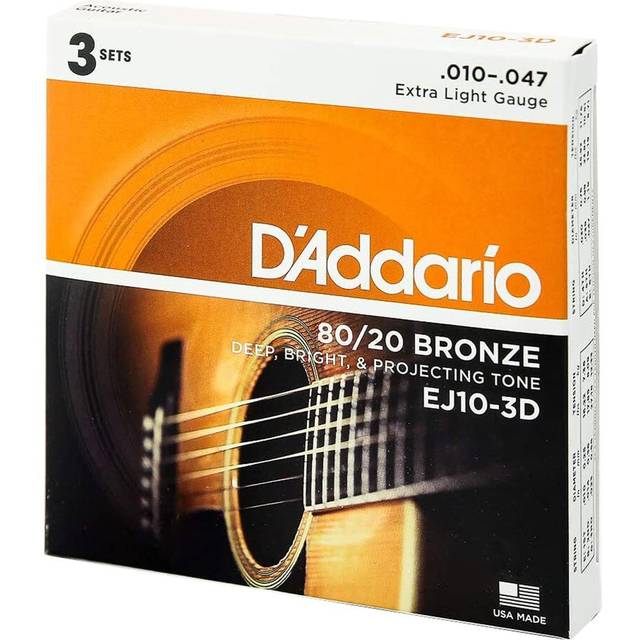 Acoustic Guitar Strings Bronze Extra Light 3set Pack D'Addario 80/20 .010-.047 EJ10-3D []