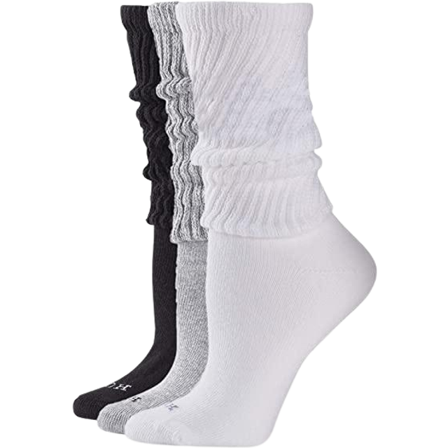 HUE Women's Slouch Socks 3 Pair Pack  White/Light Charcoal Heather/Black  One Size