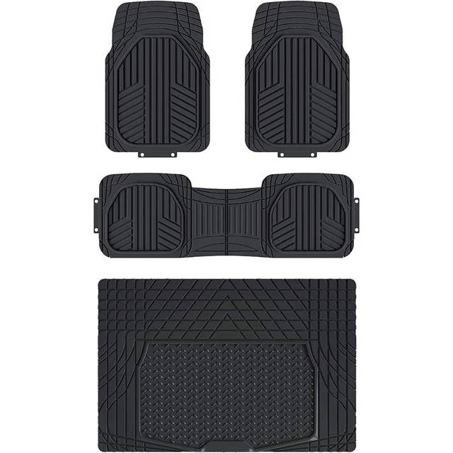 Deep Dish Universal Heavy Duty PVC Faux Rubber Floor Mats Set 4-piece with Cargo Liner, All-Weather Protection waterproof Trim To Fit for Cars,