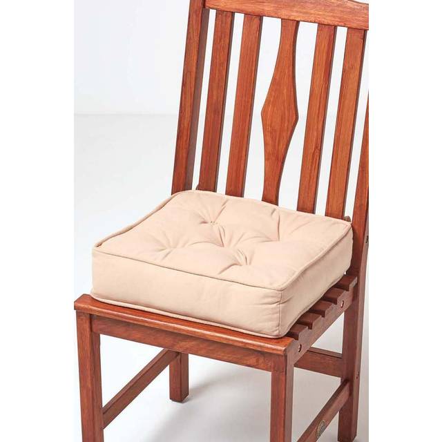 Homescapes Cotton Dining Chair Booster Cushion Firm 10cm Thick Seat Pad, 40 x 40 cm, Taupe Beige, 100% Cotton Cover, Hand Quilted, Ties, Supportive - Brown