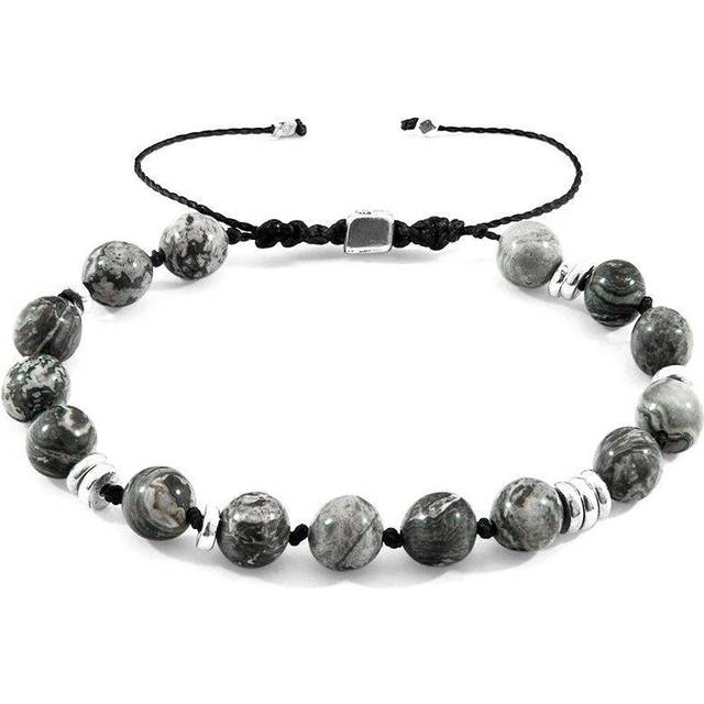 Agaya Silver and Stone Beaded Macrame Bracelet - Grey - One Size