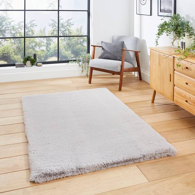 Think Rugs Super Teddy Silver Rectangle 150 x 230cm Polyester Plain Shaggy, Silver