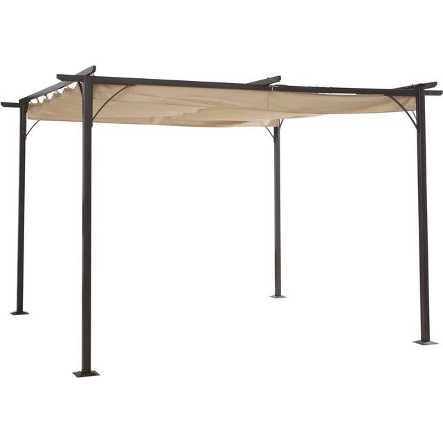 Outsunny Metal Pergola with Retractable Awning 3.5x3.5m - Cream | TJ Hughes Beige