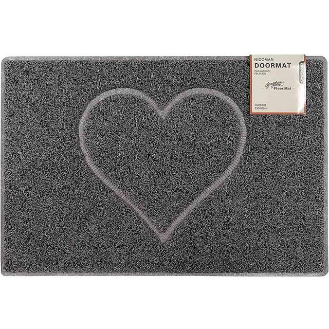 Heart Embossed Outdoor-Use Doormat - Grey - 60cm x 90cm