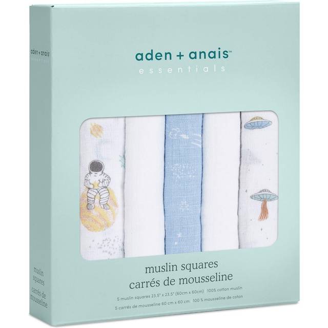 aden + anais Musy Squares - Space Explorers, 5-pack | stor 100% bomull muslinduk | mjuk och lätt unisex baby nödvändigheter | dukar för nyfödda flickor och pojkar | perfekt
