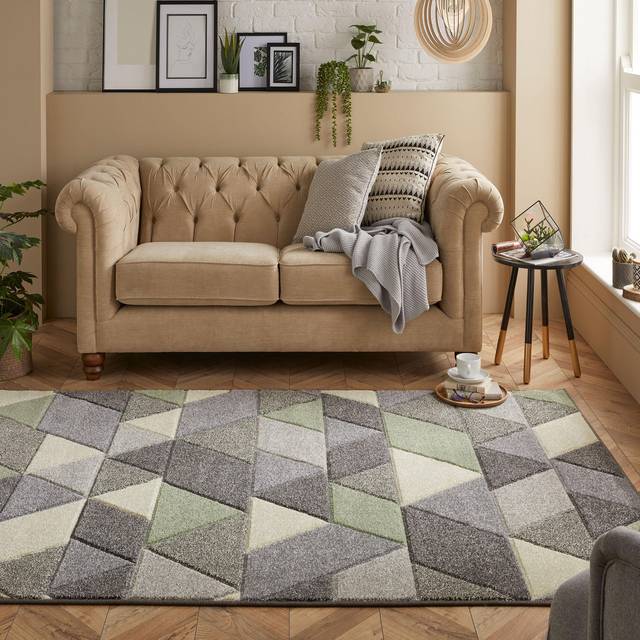 (10. 670V Geometric - Green, 80 x 150 cm) Modern Geometric Floral Abstract Area Rugs Check Multi Coloured Non Slip Runner