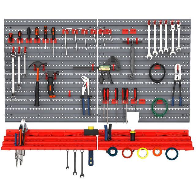 DURHAND 54 Pcs On-Wall Tool Equipment Holding Pegboard Home DIY Garage Organiser