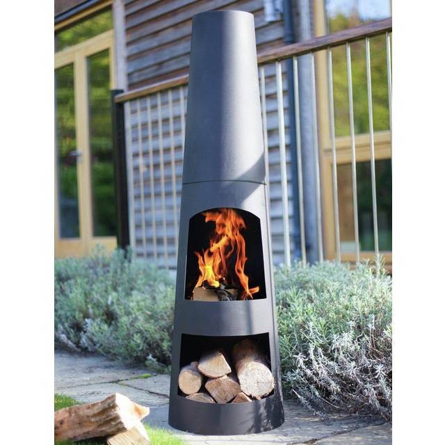 La Hacienda Circo Chimenea 2 Piece Fire Pit with Log Storage Black 125cm H X 35cm W X 35cm D