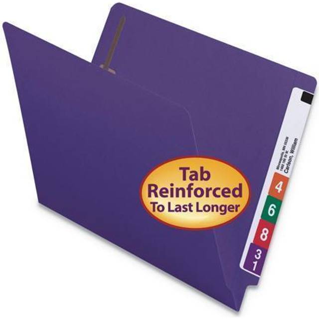 Smead End Tab Fastener File Folder, Shelf-Master    Reinforced Straight-Cut Tab, 2 Fasteners, Letter Size, Purple, 50 per Box (25440)