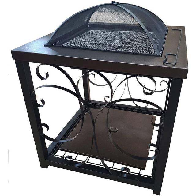 Large Black Fire Pit with Poker - Black