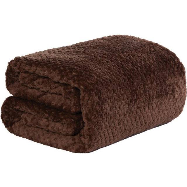Waffle Honeycomb Mink Throw - Chocolate / 150cm - Brown