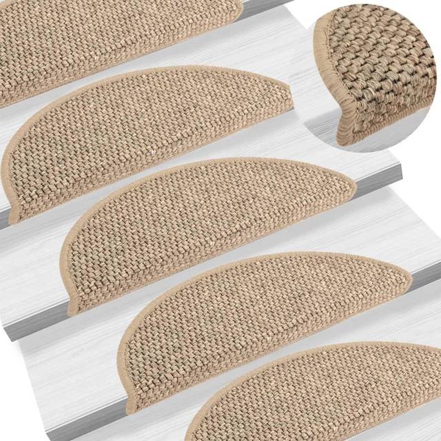 vidaXL Stair Mats Self-adhesive Sisal-Look 15 pcs 56x17x3 cm Dark Beige