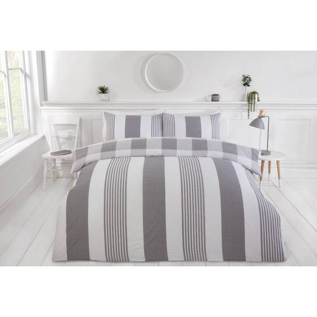 Ph Chambray Stripe Grey Duvet Set - Single, Grey