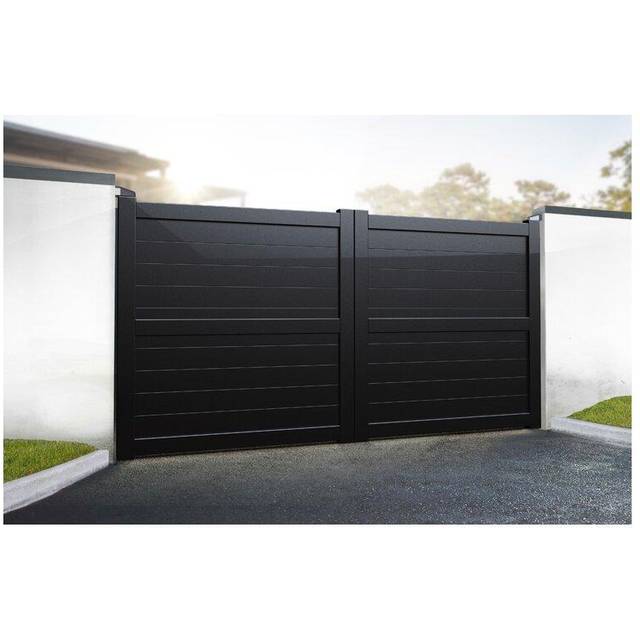 Double Swing Gate 3500x1800mm Black - Horizontal Solid Infill and Flat Top