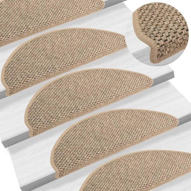 vidaXL Stair Mats Self-adhesive Sisal-Look 15 pcs 65x21x4 cm Dark Beige