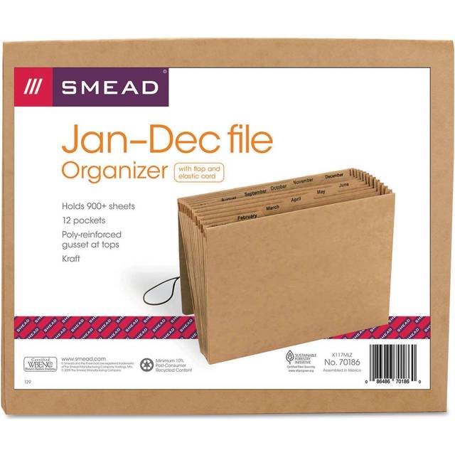 "Wholesale CASE of 15 - Smead Kraft Monthly Expanding Files w/Flaps-Expanding Files w/Flap  12""""""""x10""""""""  Letter  Jan-Dec  Kraft"