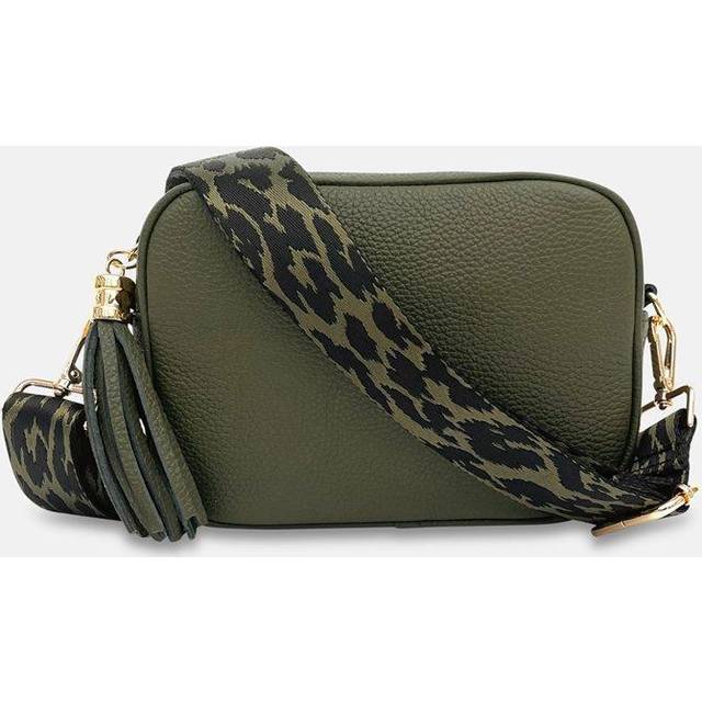 Olive Green Leather Crossbody Bag With Olive Green Cheetah Strap - One Size