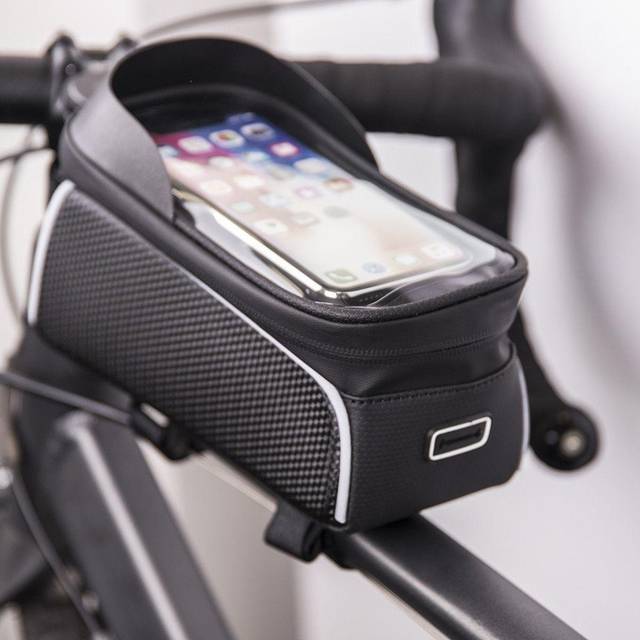 Vattentät cykelramsväska & telefonhållare med skärm, Svart