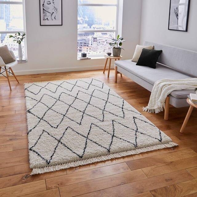 Boho White and Black Rug