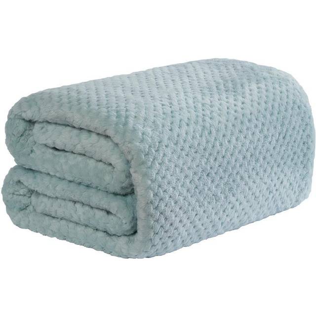 Waffle Honeycomb Mink Throw - Duck Egg / 200cm - Blue