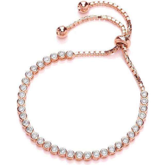 Jewelco London Ladies Rose Gold-Plated Sterling Silver Cubic Zirconia Tennis Eternity Adjustable Slider Bracelet 3mm - GVB255ROSE
