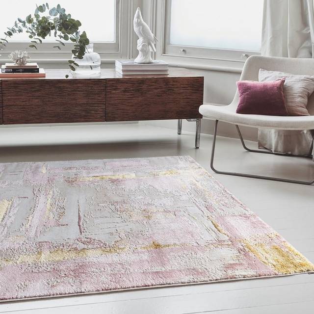 (Small  120x170cm) Orion Decor Abstract Metallic Rugs in OR01 Pink