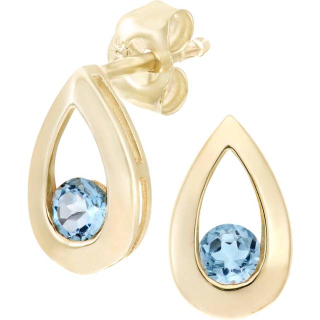 Jewelco London 9ct Yellow Gold Round 0.32ct Blue Topaz Teardrop Drop Earrings - PE0AXL1804YBT