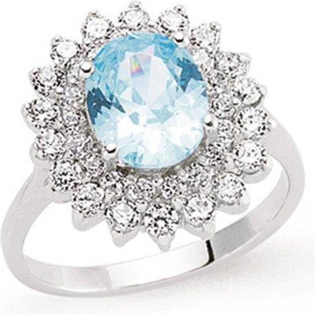 (N) Jewelco London Ladies Sterling Silver Light Blue Oval Cubic Zirconia Royal Cluster Engagement Ring - GVR302-TOP