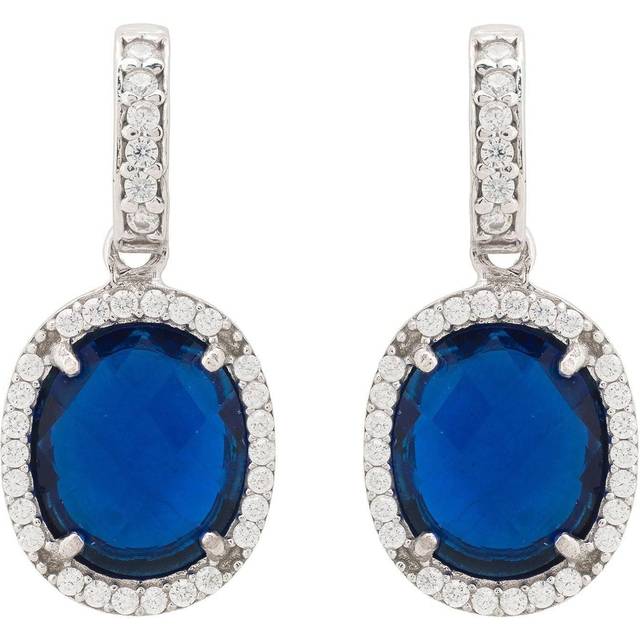 Beatrice Oval Gemstone Drop Earrings Silver Sapphire Hydro - Blue - One Size