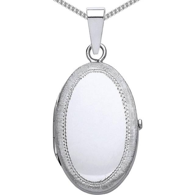 Jewelco London Ladies Sterling Silver Oval Satin Frame Locket Necklace 18 inch - LK24