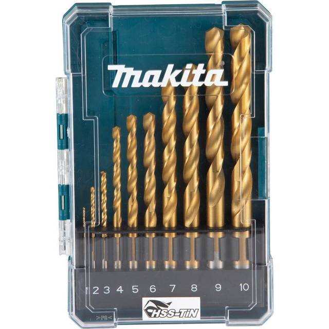D-72849 10 Piece hss TiN Metal Steel Drill Bit Set 1 - 10mm Bits + Case - Makita