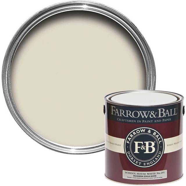 Farrow and Ball Modern Emulsion, School House White No. 291 2.5L, Modern Emulsion Paint , Paints, Wall and Ceiling Paints