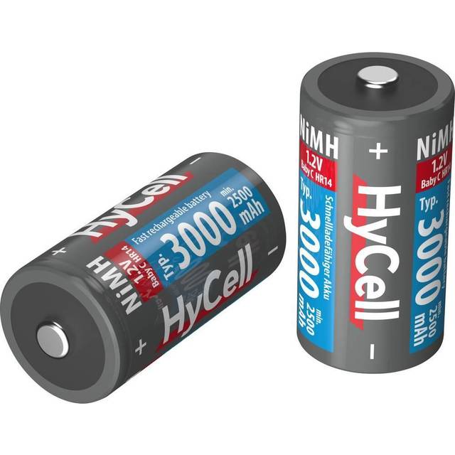 HyCell uppladdningsbart batteri baby C typ 3 000 mAh NiMH utan minneseffekt 2-pack foto batteri digitalkamera leksaksbatteri
