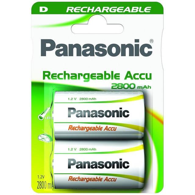 2 Panasonic Rechargeable D Ready To Use Batteries 2800mah Nimh 1.2v 2bl