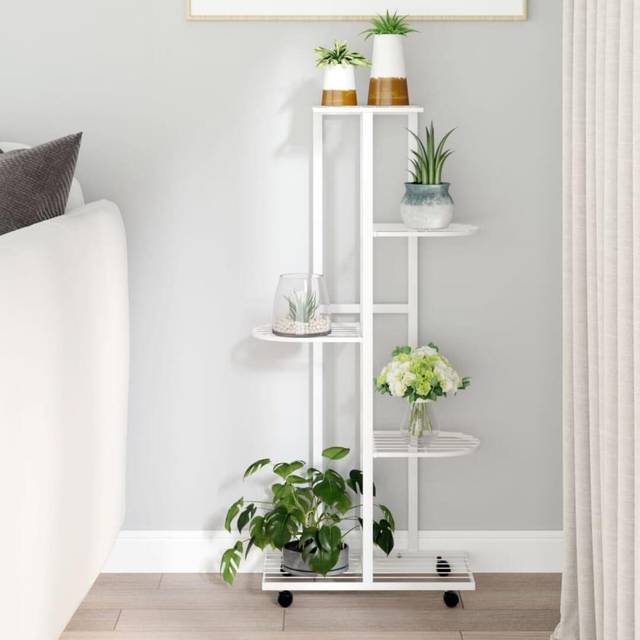 blomsterstativ 5 niveauer med hjul 44x23x100 cm jern hvid