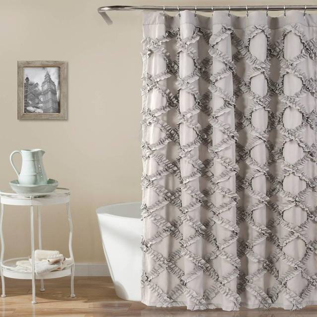 Lush Decor, Gray Ruffle Diamond Shower Curtain | Textured Shabby Chic Farmhouse Style Design, x 72, 72 x 72
