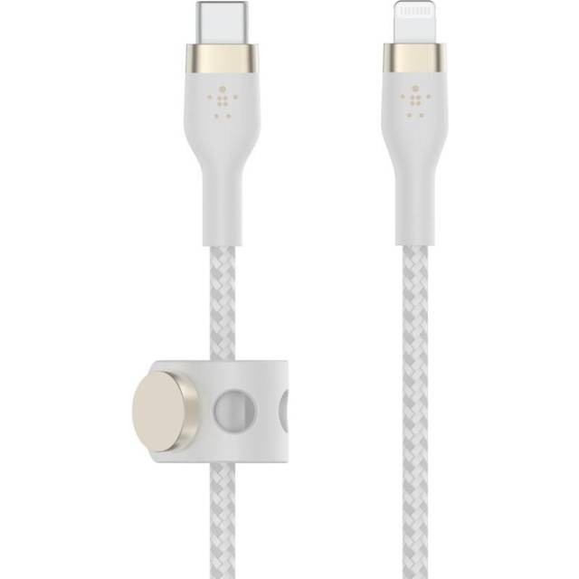 Belkin BoostCharge Pro Flex-flätad USB typ C till Lightning-kabel (2 m/6,6 fot), MFi-certifierad 20 W snabbladdande PD-strömförsörjning för iPhone 13, 12, 11, Pro, Max, Mini, SE, iPad med mera – vit