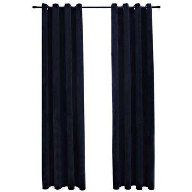 Mörkläggningsgardiner med ringar 2 st antracit sammet 140x175 cm