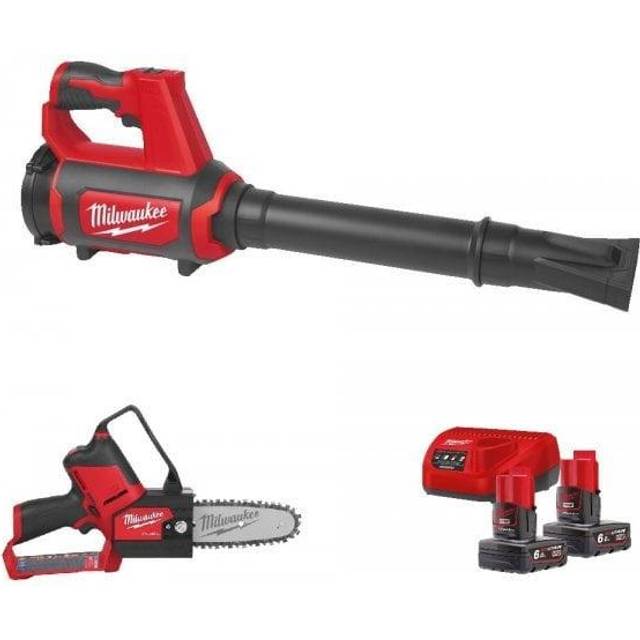 Milwaukee M12 12V Hatchet Pruning Saw and Blower Kit - 2x 6Ah Batteries and Charger