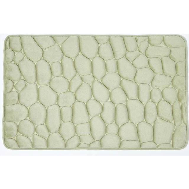 Homescapes Soft Cushioning Memory Foam Sage Green Pebble Design Bath Mat, 50 x 80 cm, Machine Washable, Super Absorbent, Non-Slip Rubber Reverse