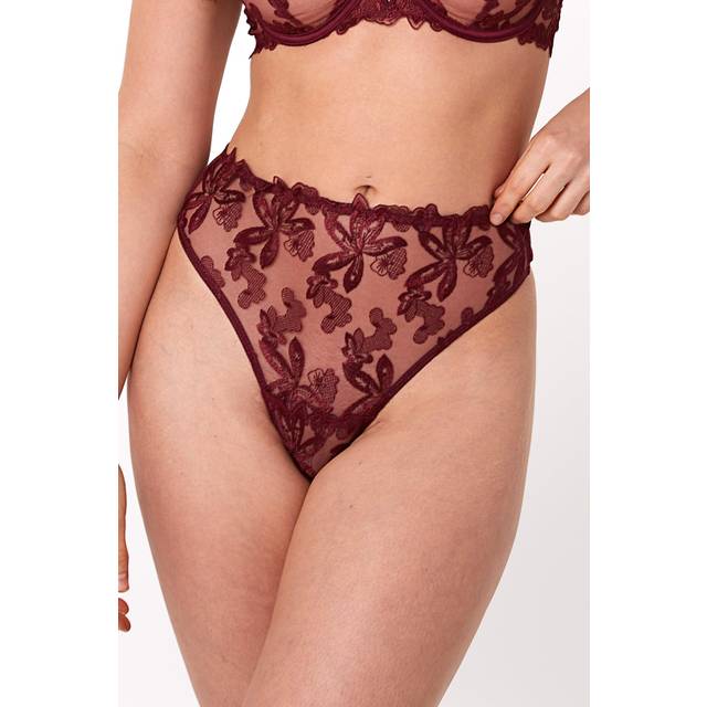 Womens Eva Dark Cherry Graphic Embroidered Thong - 14 - Red